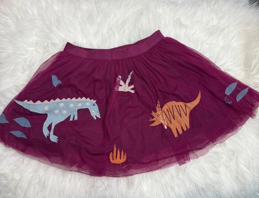 Piccolina Girls Tulle Appliqué Skirt Dinosaur Purple Fun Colorful Size 7 School